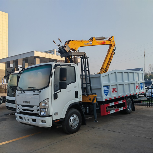 Isuzu Small Dump Truck with Folding Arm Crane for Sale
